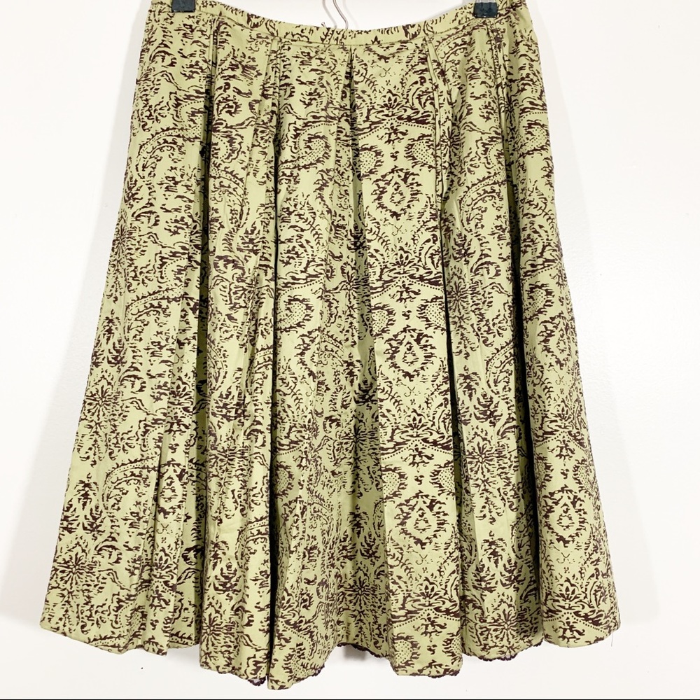 Odille Size 6 Green Brown Flocked Flared Skirt